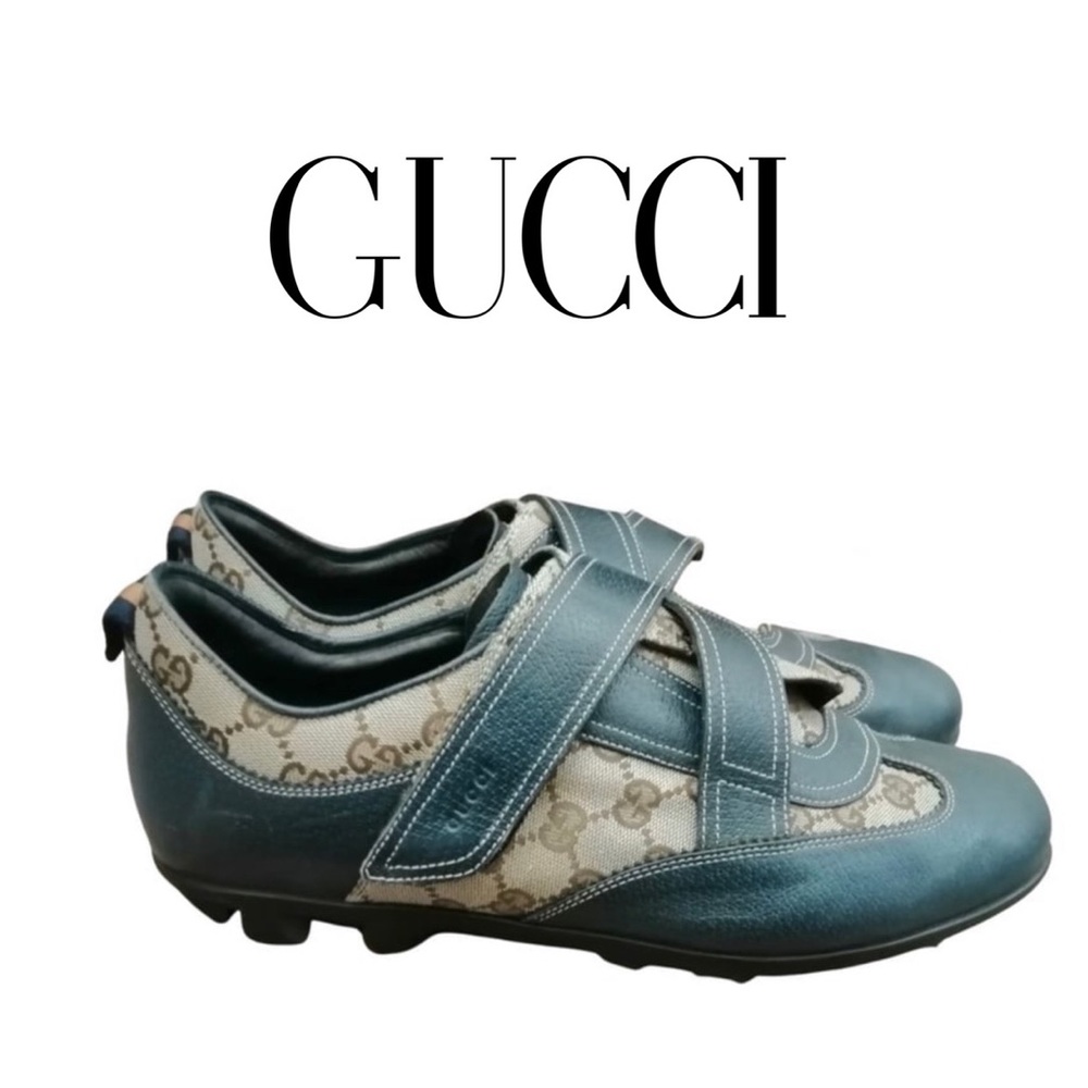 VINTAGE GUCCI LOW LEATHER TRAINER IN BLUE 10.5 / 44EU